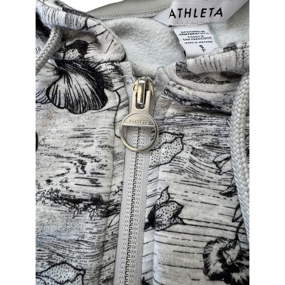 Athleta Balance Full Zip Sweatshirt Grey Floral Small Oversized Athleisure - Picture 3 of 8